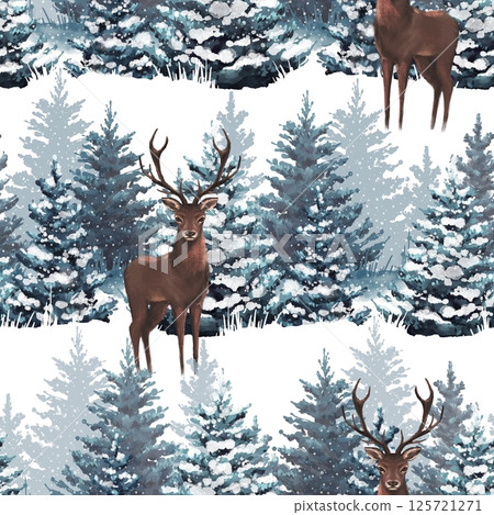 Winter Forest Deer Seamless Pattern Winter Forest Deer Seamless Pattern 125721271