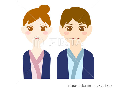 身穿浴衣泡溫泉的男女的半身照 身穿浴衣泡溫泉的男女的半身照 125721502
