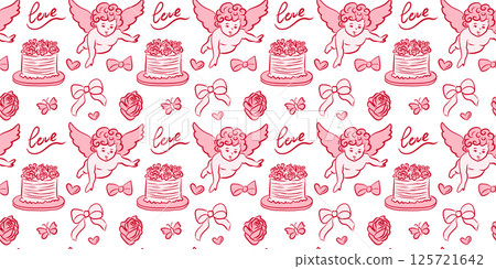 Charming and Lovely Vintage Pattern featuring Cupids and Sweet Treats Perfect for any Occasion Charming and Lovely Vintage Pattern featuring Cupids and Sweet Treats Perfect for any Occasion 125721642