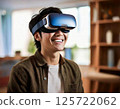 A man wearing VR goggles enjoying a video 125722062