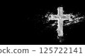 Ashes crucifix cross on black background. Religious symbol 125722141