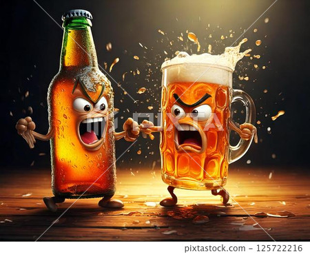 瓶裝啤酒和啤酒杯角色的戰鬥 瓶裝啤酒和啤酒杯角色的戰鬥 125722216