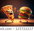 Fighting pizza and hamburger characters 125722217