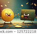 Fighting coin and credit card characters 125722218