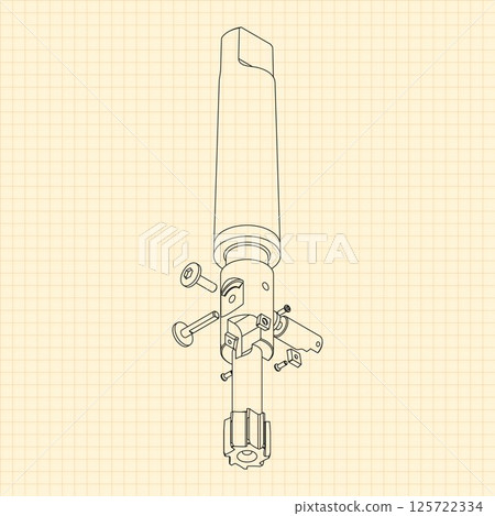 Mechanical engineering drawings. Tap tools, borer. Technical Design. Cover. Blueprint. Step Cutting Tool with Countersinking Function. Technical 3D Vector Illustration 125722334