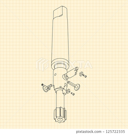 Mechanical engineering drawings. Tap tools, borer. Technical Design. Cover. Blueprint. Step Cutting Tool with Countersinking Function. Technical 3D Vector Illustration Mechanical engineering drawings. Tap tools, borer. Technical Design. Cover. Blueprint. Step Cutting Tool with Countersinking Function. Technical 3D Vector Illustration 125722335
