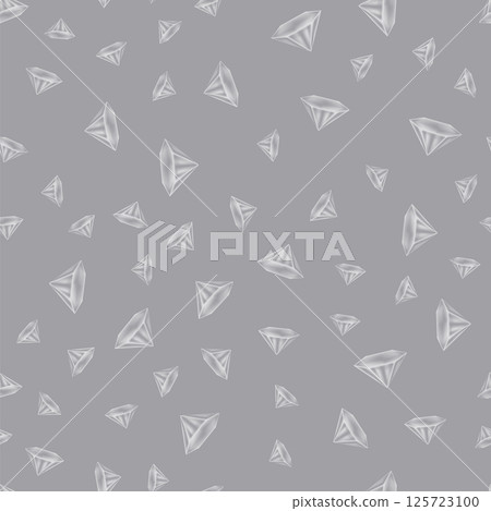 Vector crystal diamond seamless pattern on grey background. Glass transparent prism backdrop. Mineral random triangle pyramid set Vector crystal diamond seamless pattern on grey background. Glass transparent prism backdrop. Mineral random triangle pyramid set 125723100