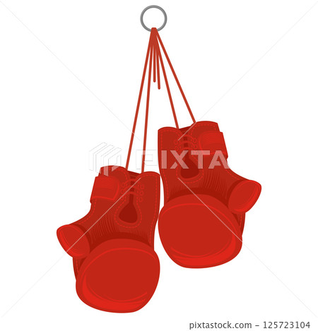 Vector Boxing Icon with red gloves. Award Icon. Placement in a Sporting Competition Contest for First Place. Symbol of Boxing Day on White Background. 125723104