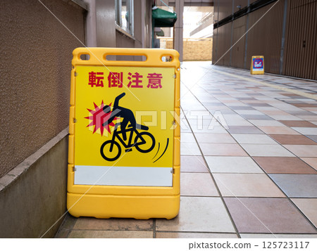 A sign saying "Watch out for falls" A sign saying "Watch out for falls" 125723117