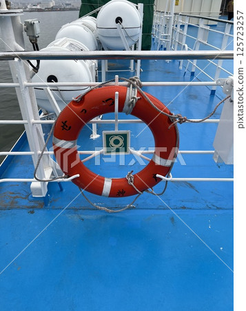 Lifebuoys on board the ferry 125723257