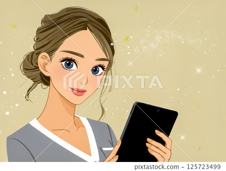 Illustration material of a woman holding a tablet Illustration material of a woman holding a tablet 125723499