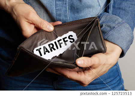 Empty Wallet with Tariffs Note - Economic Struggle Empty Wallet with Tariffs Note - Economic Struggle 125723513