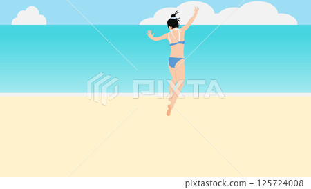 一位女士在海灘上享受暑假的插圖(在海裡游泳) 一位女士在海灘上享受暑假的插圖(在海裡游泳) 125724008