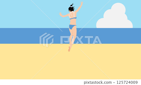 一位女士在海灘上享受暑假的插圖(在海裡游泳) 一位女士在海灘上享受暑假的插圖(在海裡游泳) 125724009