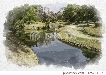 水彩風格，岡山縣津山市聚樂園 125724114