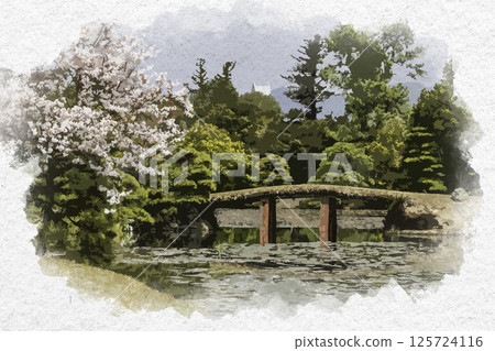 水彩風格,岡山縣津山市聚樂園 水彩風格,岡山縣津山市聚樂園 125724116