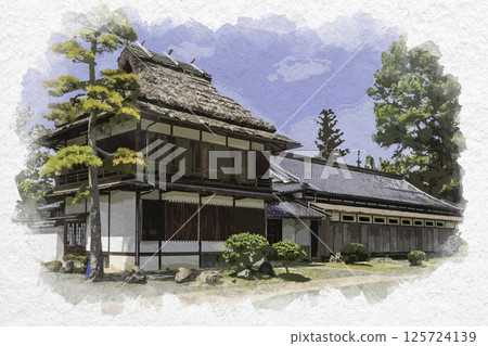 Watercolor painting style, Shurakuen, Yohokaku and Guest House, Tsuyama City, Okayama Prefecture 125724139