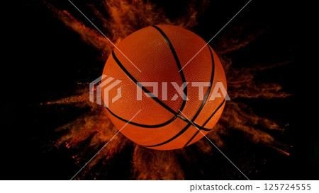 Basketball ball with coloured powder explosion. 125724555