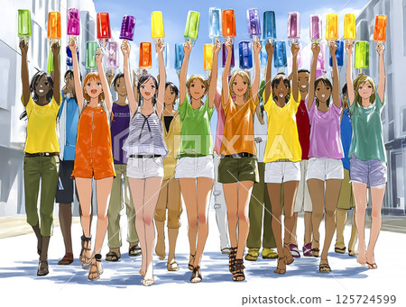 Illustration material of a young man holding an ice cream 125724599