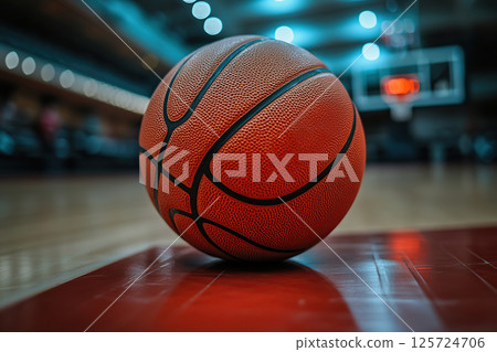 Basketball on wooden court, indoors Basketball on wooden court, indoors 125724706