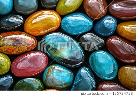 Colorful pebble stones in water 125724738