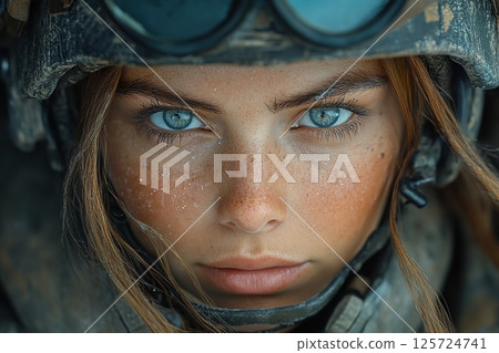 Portrait of female soldier in uniform 125724741