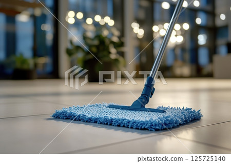 Washing dirty tiled floor with mop Washing dirty tiled floor with mop 125725140