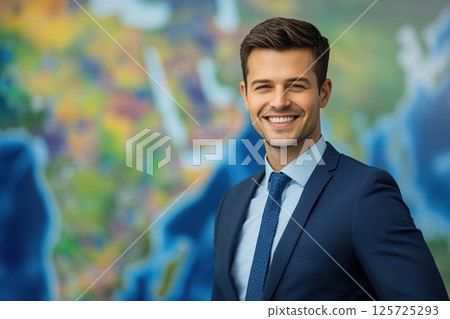 Male meteorologist reporting weather broadcasting on television 125725293