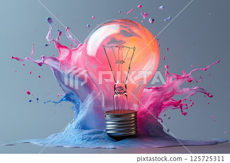 Light bulb explosion of colorful paint splashes 125725311