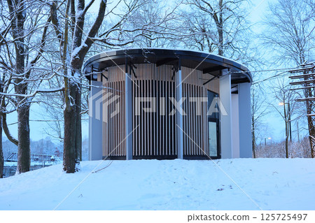 Contemporary Architecture Set Against a Beautifully Snowy Winter Landscape, Aesthetic and Unique 125725497