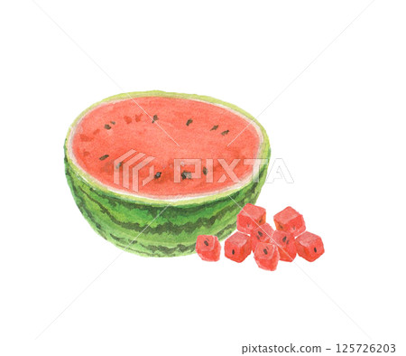 Watercolor painted cut watermelon 125726203