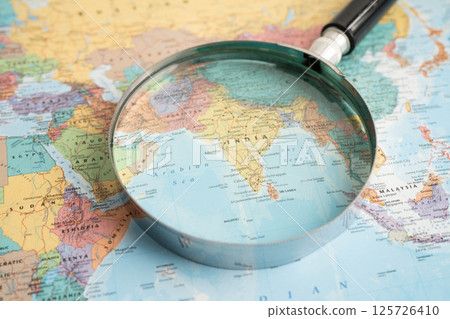 Bangkok, Thailand December 10, 2023 India map in world map paper. Bangkok, Thailand December 10, 2023 India map in world map paper. 125726410