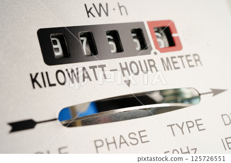 Electric measuring power meter for energy cost at home and office. Electric measuring power meter for energy cost at home and office. 125726551