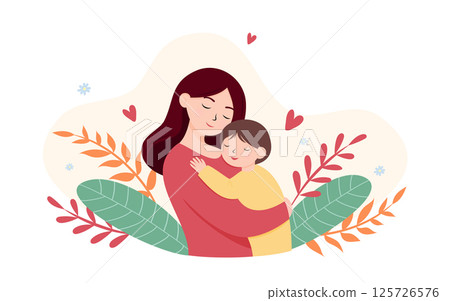 Mom and child sharing warm hug, symbol of love, care, and family connection.. 125726576