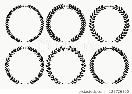 Silhouette Laurel Wreath Circle Border Vintage style Collection. Silhouette Laurel Wreath Circle Border Vintage style Collection. 125726590