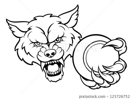 Wolf Holding Tennis Ball Sports Mascot 125726752
