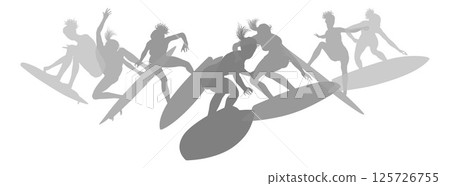 Surfer Surfboard Surfers Women Female Silhouettes Surfer Surfboard Surfers Women Female Silhouettes 125726755