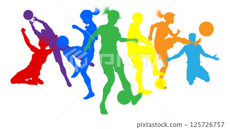 Soccer Football Players Male Female Silhouettes Soccer Football Players Male Female Silhouettes 125726757