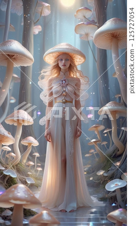A mysterious otherworldly forest full of mushrooms and a woman A mysterious otherworldly forest full of mushrooms and a woman 125727054