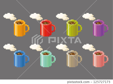 Pixel art colorful coffee mug icon set Pixel art colorful coffee mug icon set 125727173