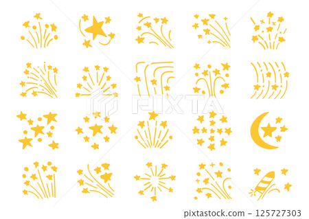 Yellow Doodle Hand-Drawn Fireworks with Stars Elements Collection 125727303