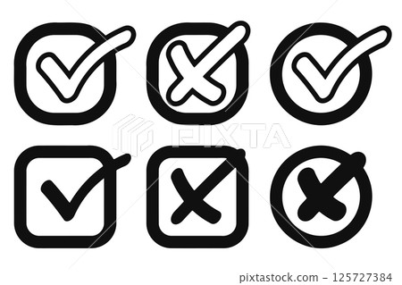 Bold Black Checkbox and Cross Icon Set Bold Black Checkbox and Cross Icon Set 125727384