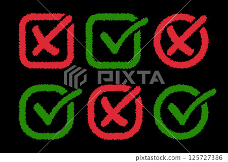 Fuzzy Hand-Drawn Checkbox and Cross Icons Collection Fuzzy Hand-Drawn Checkbox and Cross Icons Collection 125727386