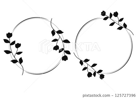Botanical Hand drawn Line Art Circle Border Wedding Frame Set Botanical Hand drawn Line Art Circle Border Wedding Frame Set 125727396