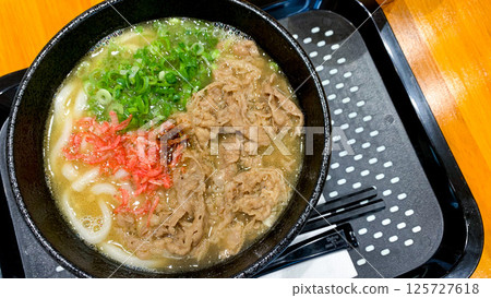 Chicken white soup udon from Tosu City, Saga Prefecture Chicken white soup udon from Tosu City, Saga Prefecture 125727618