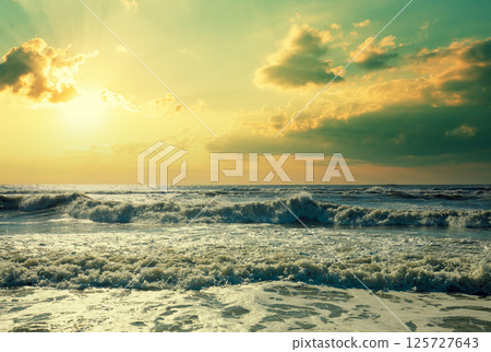 Seascape in the early morning, sunrise over the sea. Nature landscape Seascape in the early morning, sunrise over the sea. Nature landscape 125727643