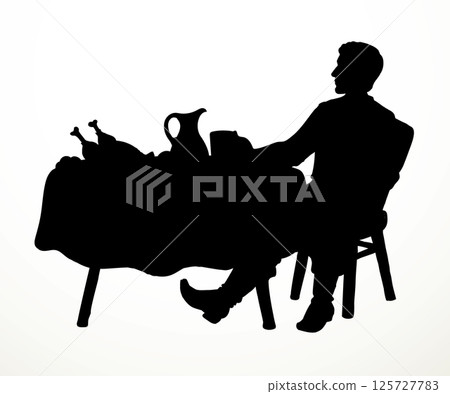 The man at the table. Vector drawing 125727783