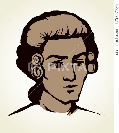 Vintage french wig. Vector drawing 125727786