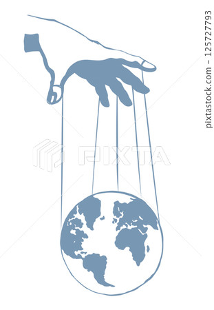 Man hand with a World map. Vector drawing concept Man hand with a World map. Vector drawing concept 125727793