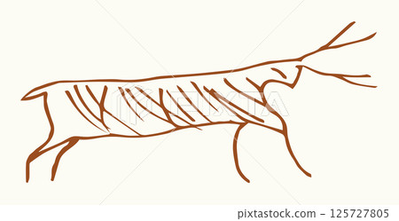 Primitive rock painting. Vector drawing 125727805